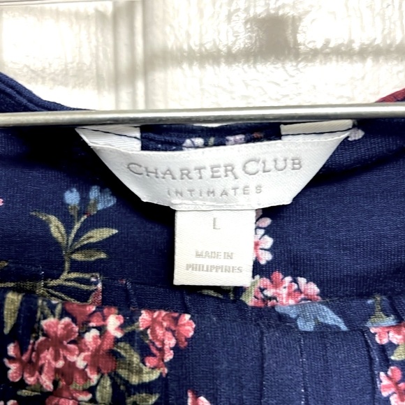 NWT 🛌  CHARTER CLUB BLUE FLORAL LACE TRIM SHORT SLEEVE PAJAMA SET Women L 12/14 - Picture 7 of 13